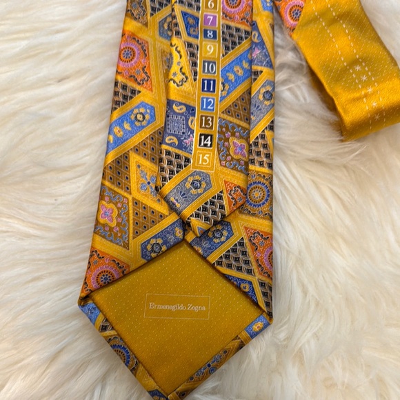 Ermenegildo Zenga Quindici Yellow and Blue Geometric Tie - Picture 4 of 12